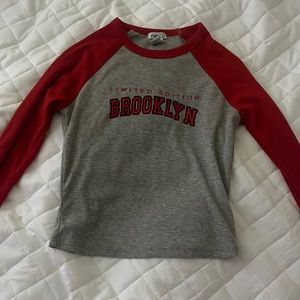red & grey brooklyn top